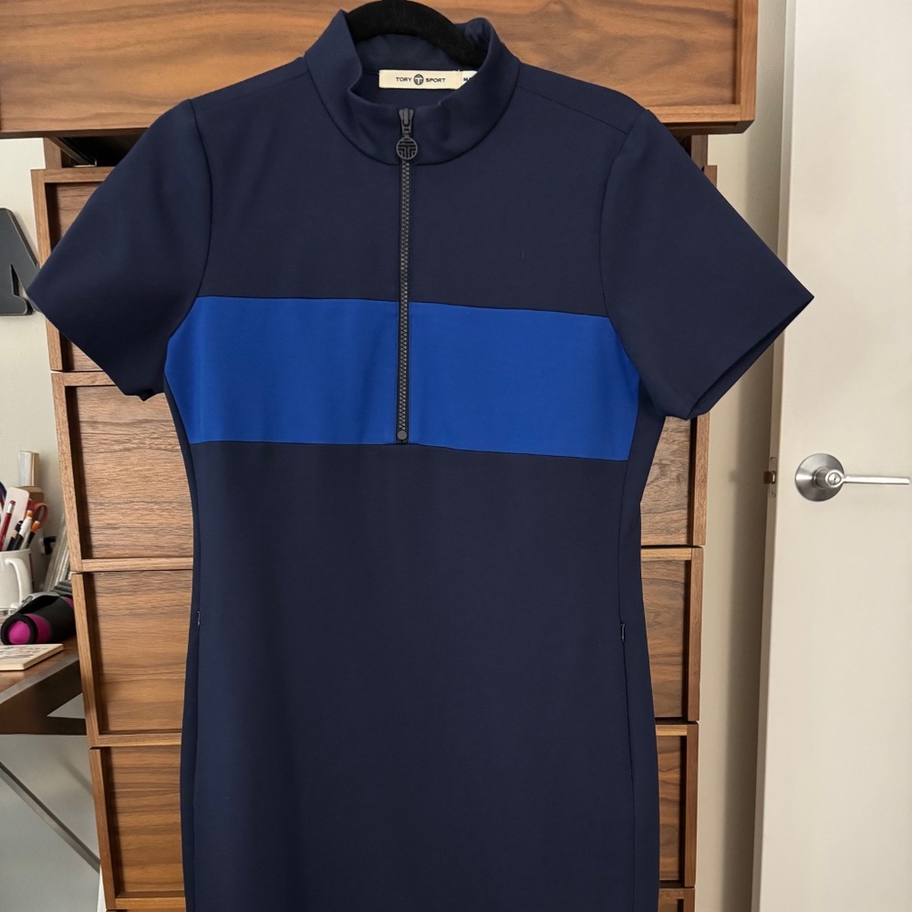 Tory Sport Performance Zip Dress – Navy & Royal Blue – Size M